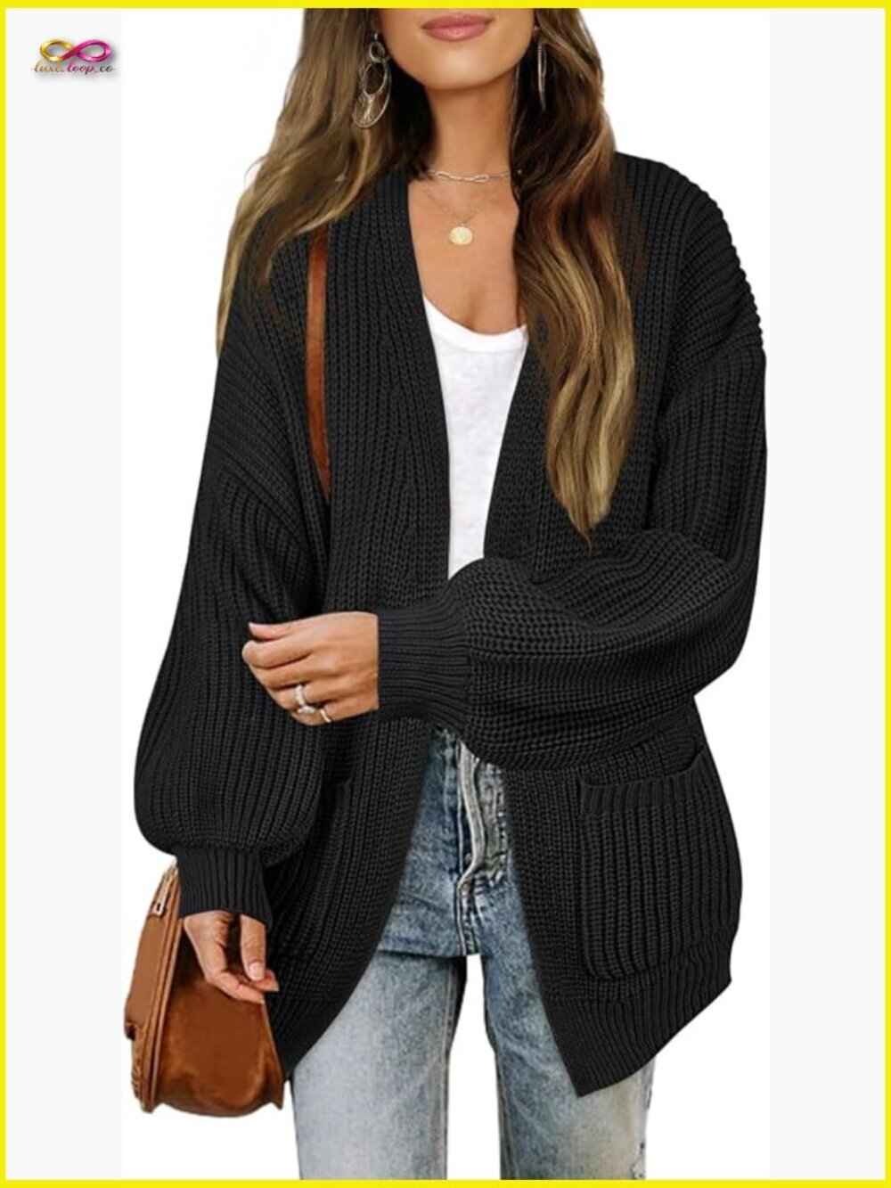 Long Sleeve Oversized Chunky Knit Cardigan Sweater with Pockets Open Front